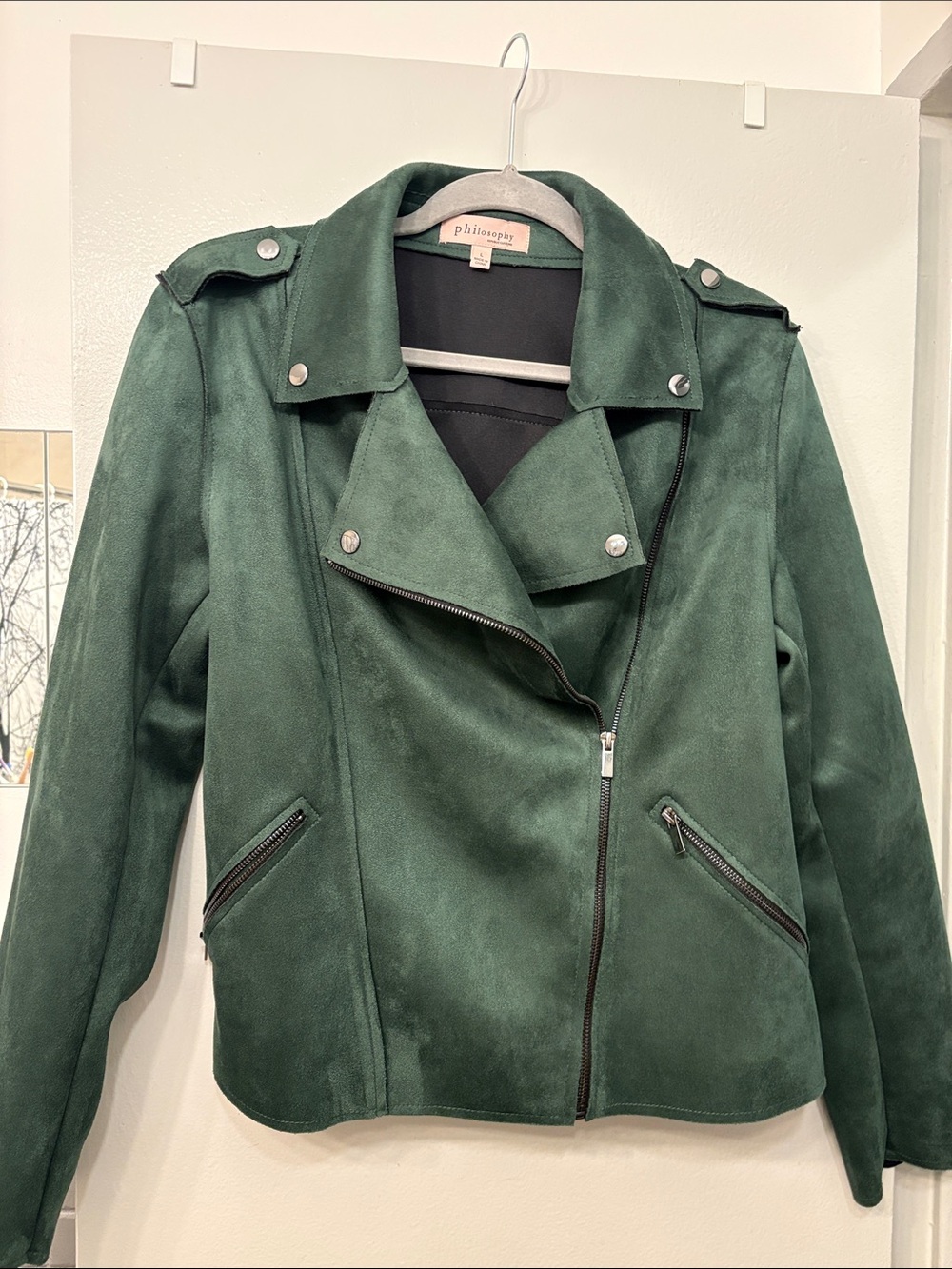 philosophy Forest Green Suede Moto Jacket